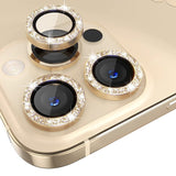 iPhone 13 Pro / 13 Pro Max Camera Glass Protection w. Rhinestone - Gold