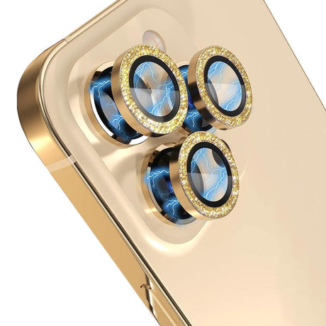 iPhone 13 Pro / 13 Pro Max Camera Glass Protection w. Rhinestone - Gold