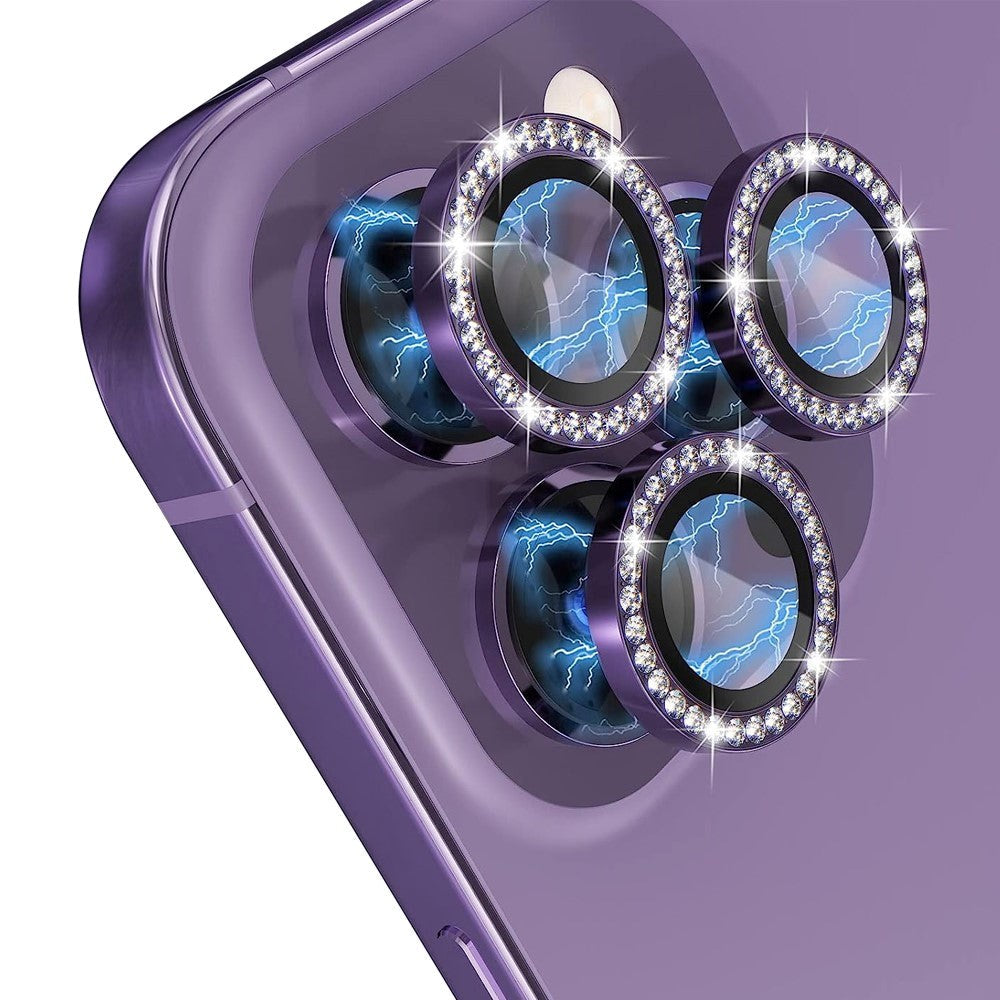 iPhone 14 Pro / 14 Pro Max Camera Glass Protection w. Rhinestone - Purple