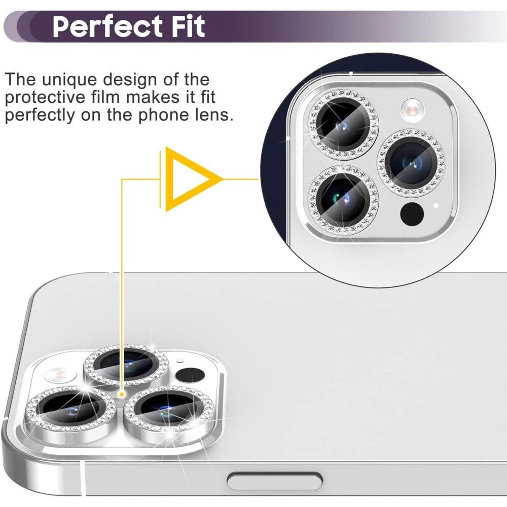 Camera Lens Protection w. Rhinestone for iPhone 15 Pro / 15 Pro Max - Silver