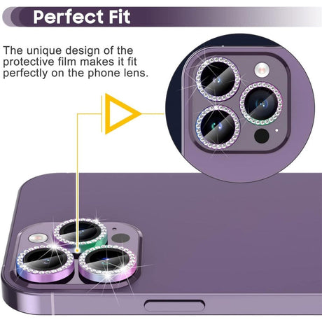 Camera Lens Protection w. Rhinestone for iPhone 15 Pro / 15 Pro Max - Rainbow