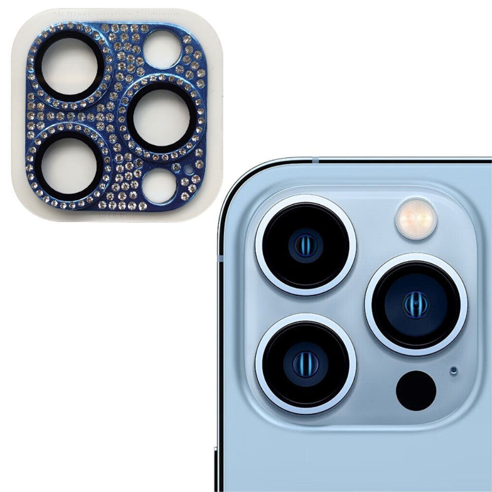 iPhone 15 Pro / 15 Pro Max Camera Lens Protection w. Rhinestone - Navy Blue