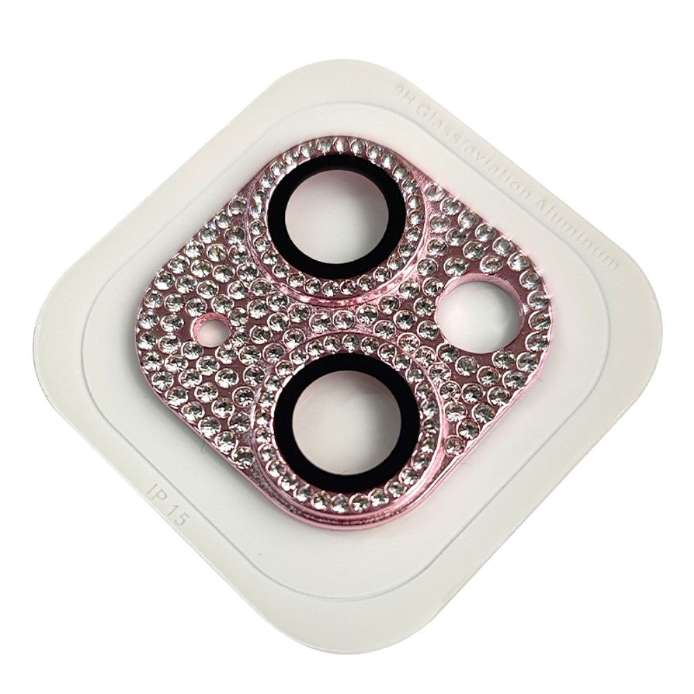 iPhone 15 / 15 Plus Camera Lens Protection w. Rhinestone - Pink