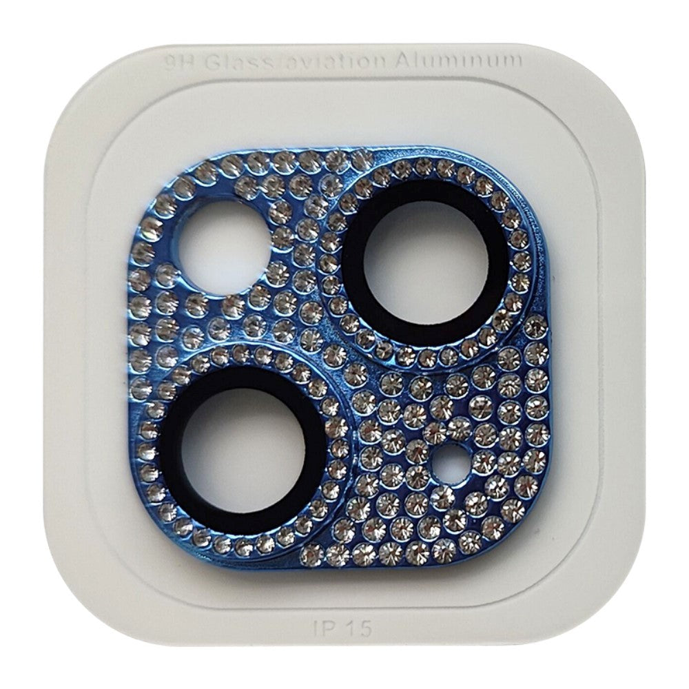 iPhone 15 / 15 Plus Camera Lens Protection w. Rhinestone - Blue