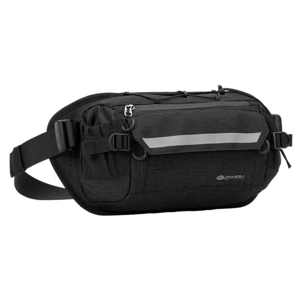 Nylon Belt Bag with Storage Pockets - Black