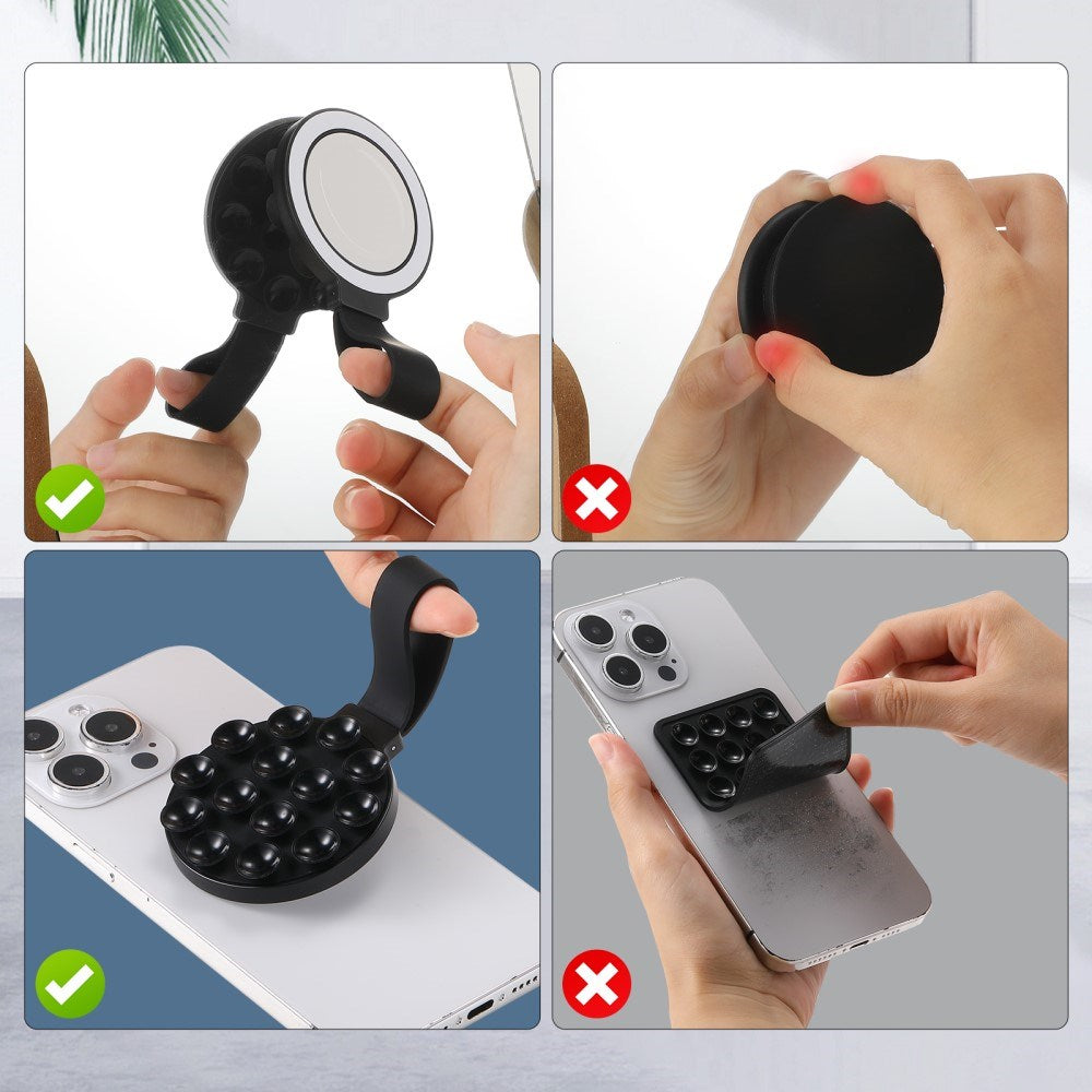 Silicone Suction Cup Mobile Holder w. Strap - MagSafe Compatible - Black