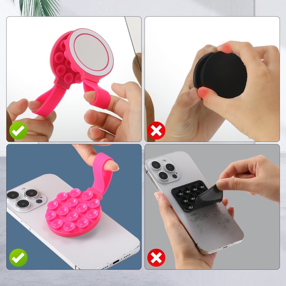 Silicone Suction Cup Mobile Holder w. Strap - MagSafe Compatible - Pink