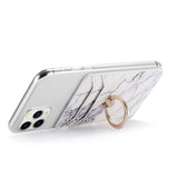 Leather Card Holder Stick-on with Finger Ring and Motif - White