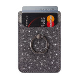 Leather Card Holder Stick-on w. Finger Ring - Glitter - Black