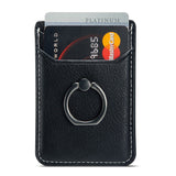 Leather Card Holder Stick-on w. Finger Ring - Black