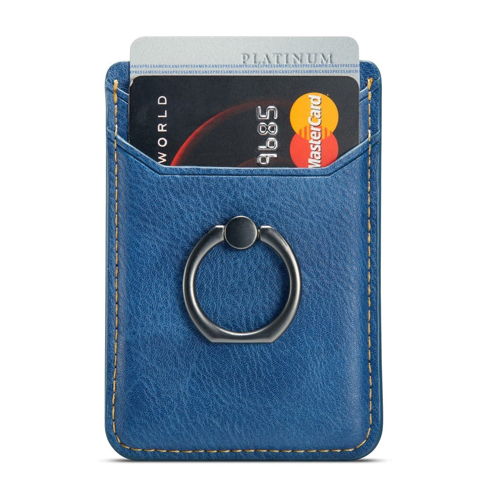 Leather Card Holder Stick-on w. Finger Ring - Blue