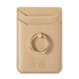 Ribbed Leather Card Holder Stick-on w. Finger Ring - Beige