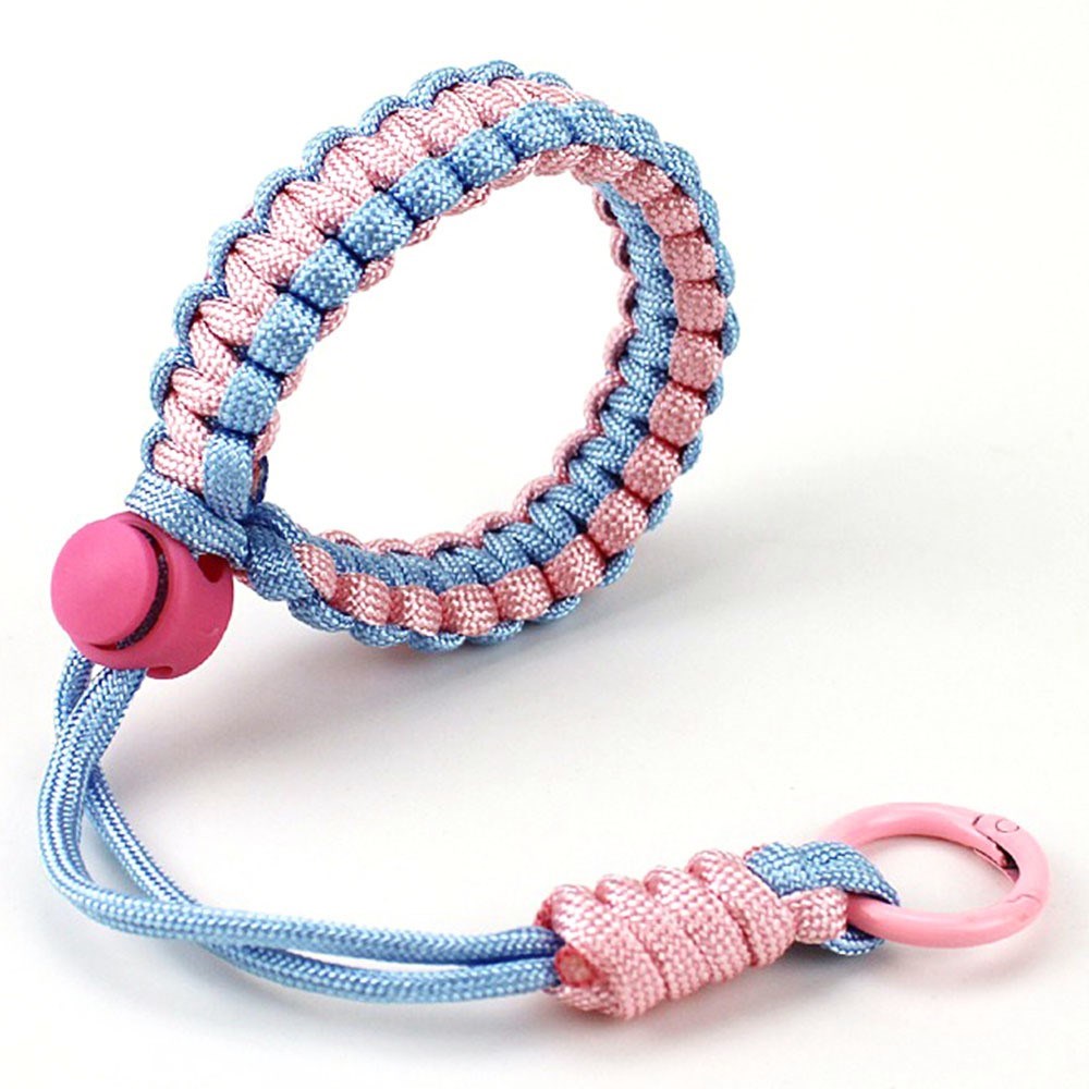 Adjustable Wrist Strap for Mobile - Braided Polyester - Light Blue / Pink
