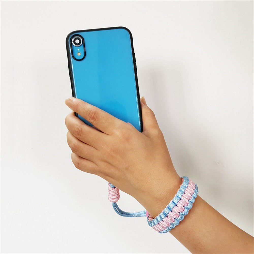 Adjustable Wrist Strap for Mobile - Braided Polyester - Light Blue / Pink