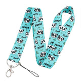 Key Hanger with strap and Carabiner Lock - Cute Pandas - Blue