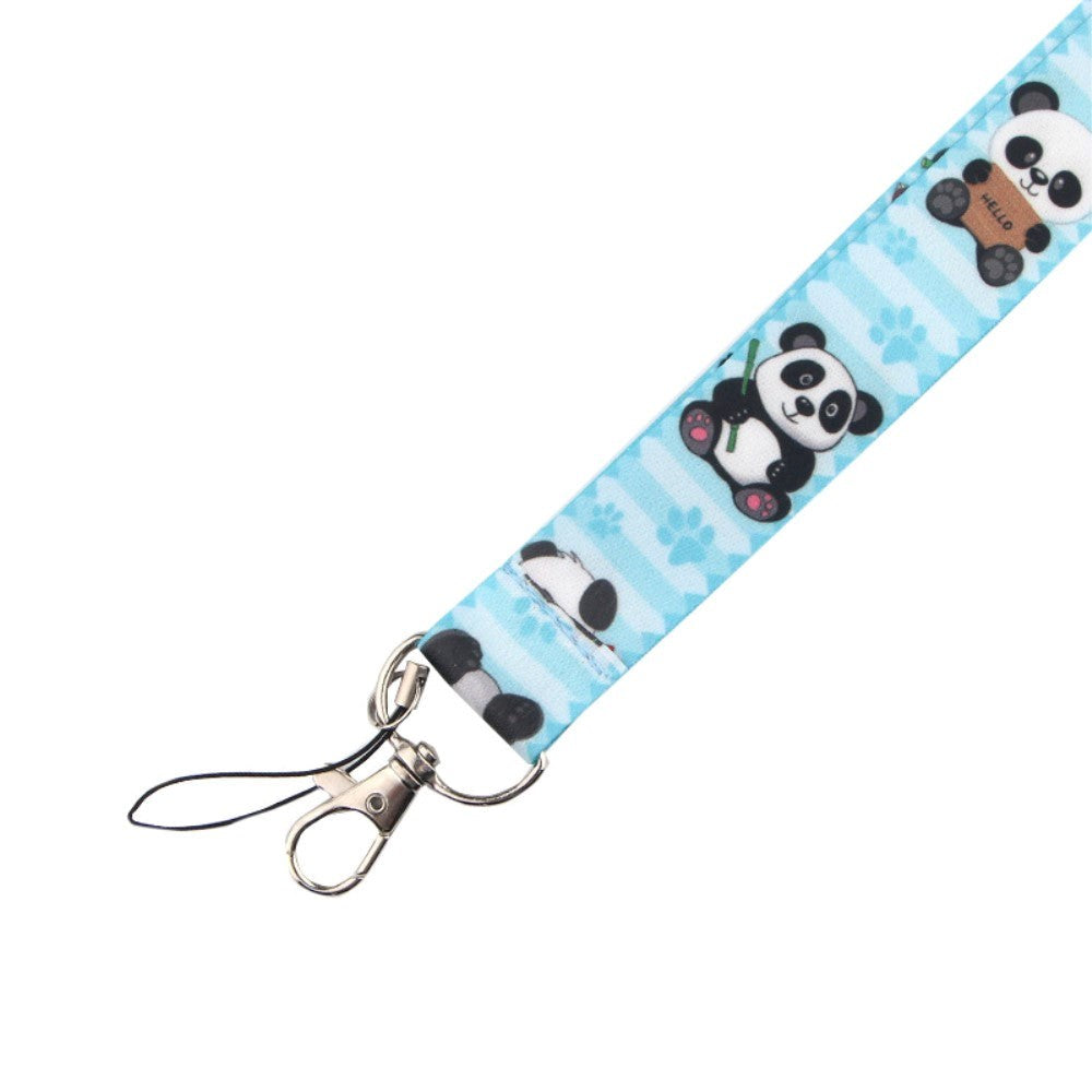 Key Hanger with strap and Carabiner Lock - Cute Pandas - Blue