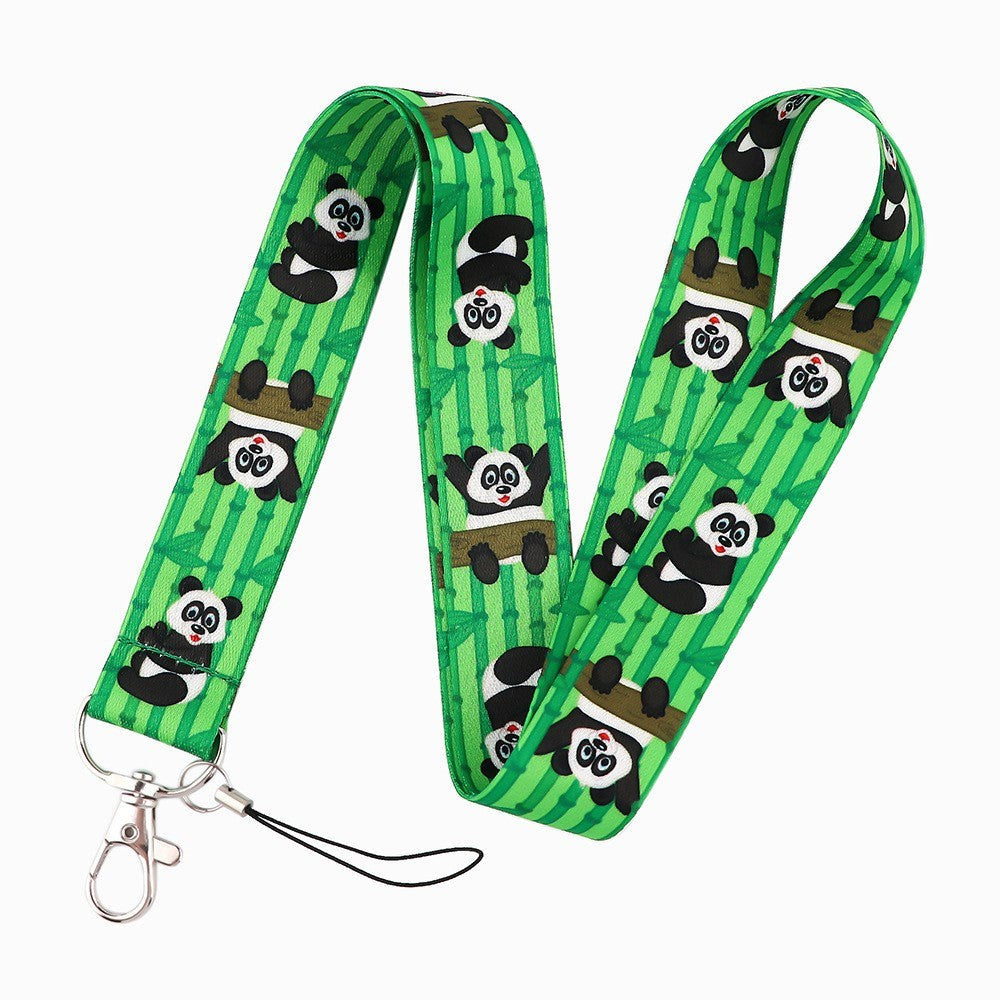 Key Hanger with strap and Carabiner Lock - Cute Pandas - Green