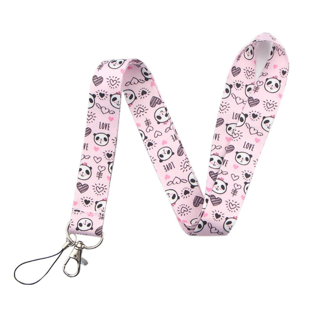 Key Hanger with strap and Carabiner Lock - Cute Pandas - Pink