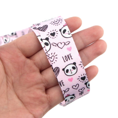 Key Hanger with strap and Carabiner Lock - Cute Pandas - Pink