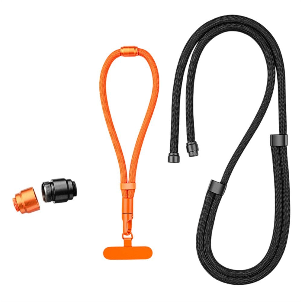 3-in-1 Nylon Phone Strap - 150cm / 50cm - Black / Orange