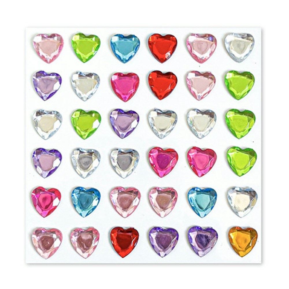 Multicolor Self-Adhesive Crystal 3D Stickers - 36 pcs - Hearts