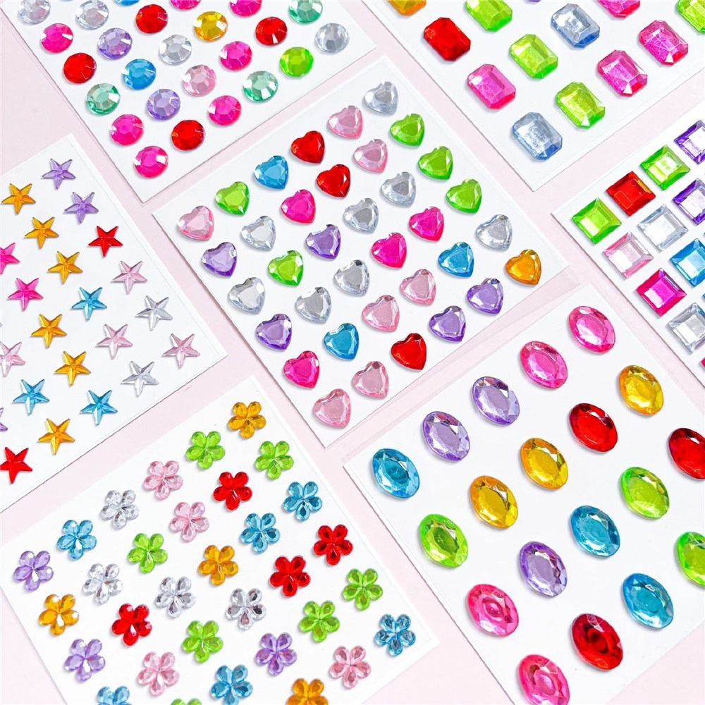 Multicolor Self-Adhesive Crystal 3D Stickers - 36 pcs - Hearts