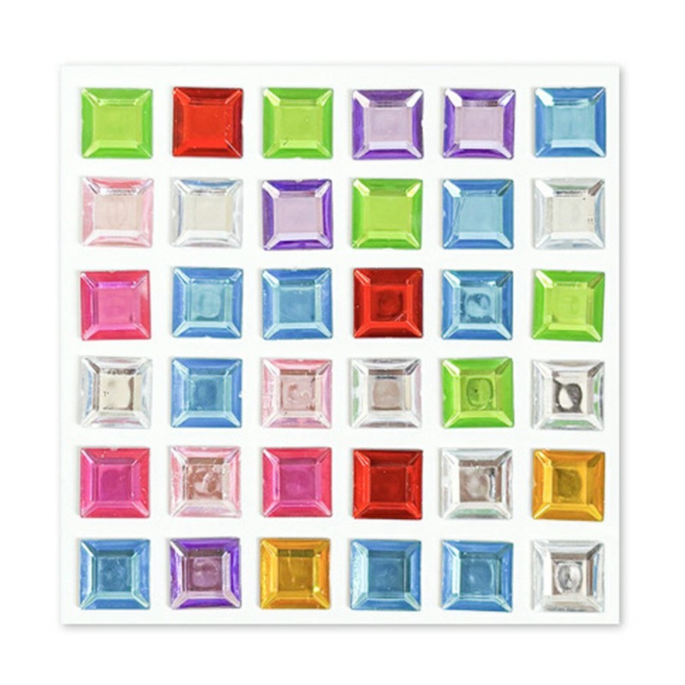 Multicolor Self-Adhesive Crystal 3D Stickers - 36 pcs - Square