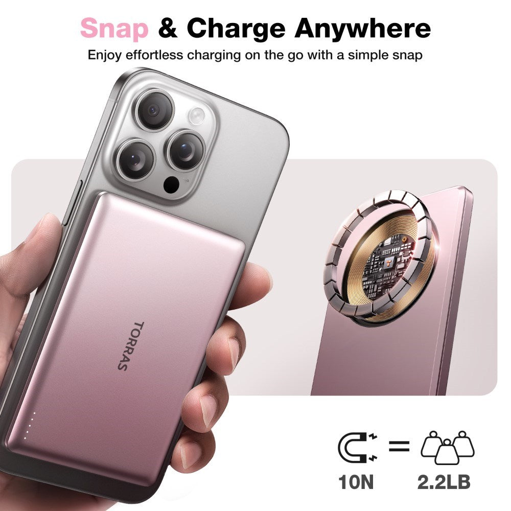 TORRAS MiniMag Power Bank 5,000 mAh - Magnetic - Pink