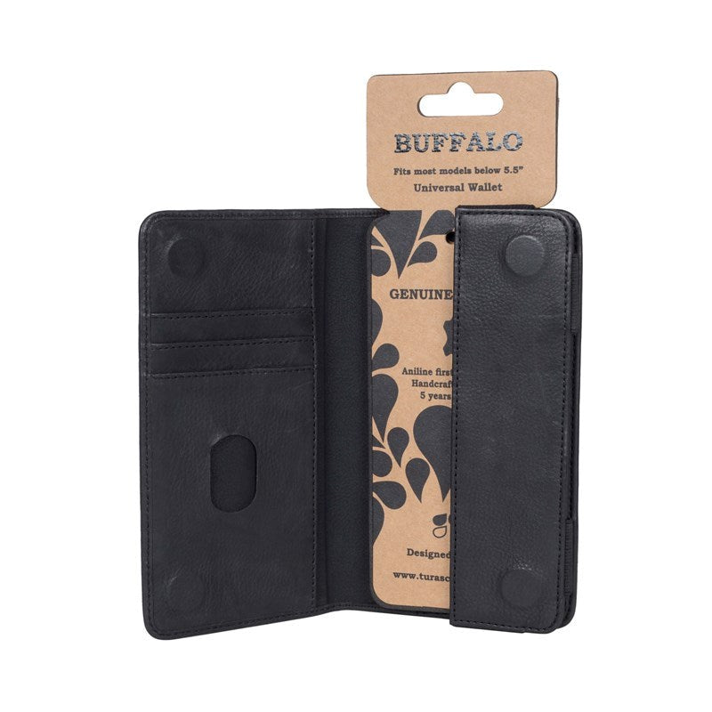 GEAR Buffalo Wallet Universal Genuine Leather Wallet Case Black - (Max. Phone: 157 x 76 x 10 mm)