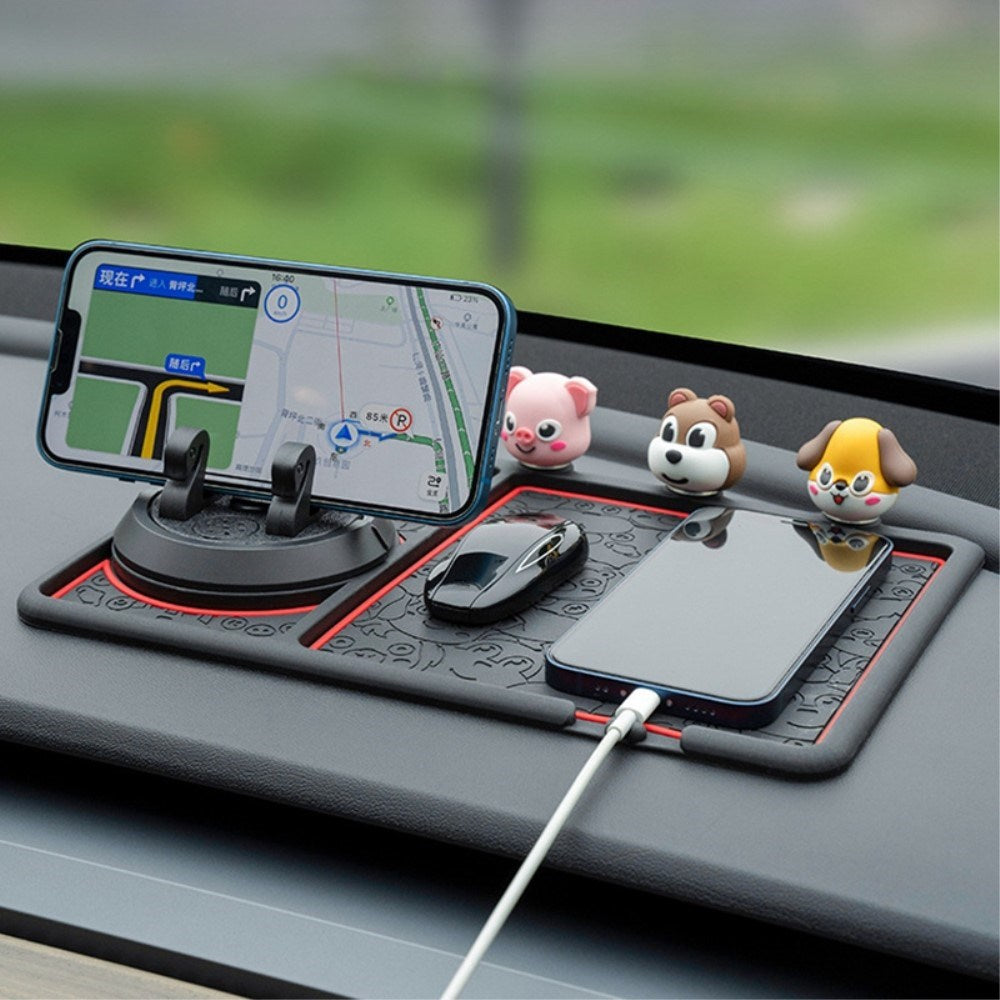 Mobile Holder for Car Dashboard with Animal Figures - Anti-Slip - Black