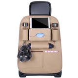 Leather Back Seat Organizer w. Storage for Umbrella, Drink Bottles & Tablet - Beige