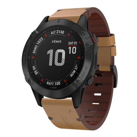 Universal Garmin 22mm QuickFit Leather Strap - Brown