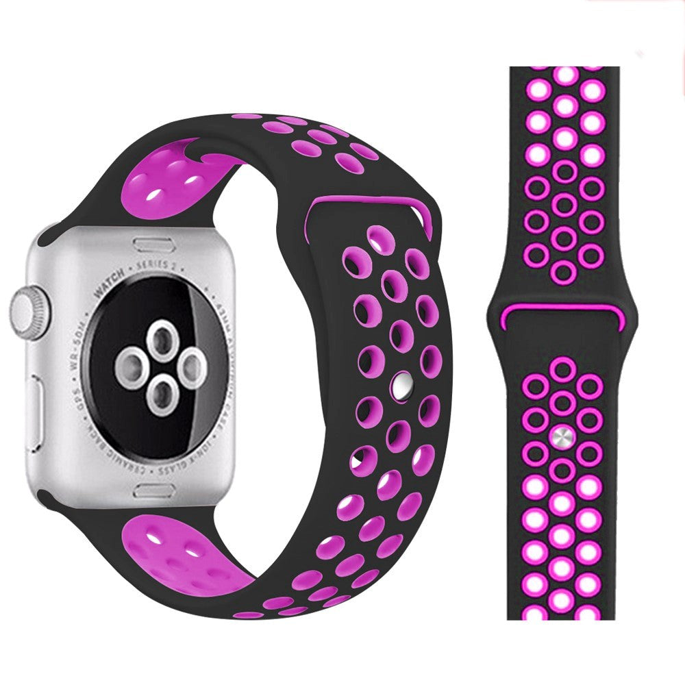Apple Watch (38/40/SE/41/42mm) Two-Color Silicone Strap - Black / Purple