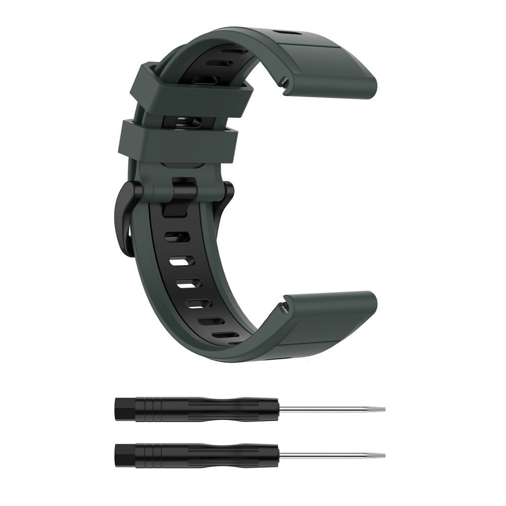 Universal Garmin Strap (26mm QuickFit) Classic Silicone Strap incl. Screwdrivers - Green / Black