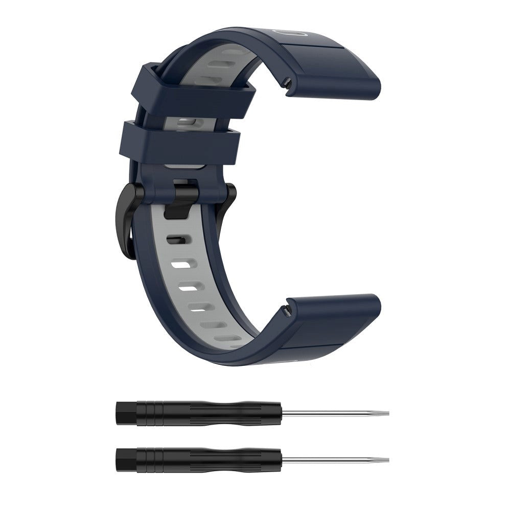 Universal Garmin Strap (26mm QuickFit) Classic Silicone Strap incl. Screwdrivers - Blue / Grey