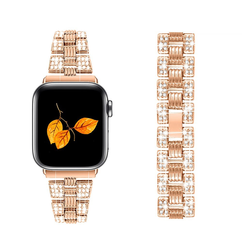 Apple Watch (42/44/SE/45/46/49mm) Metal Strap w. Rhinestone - Rose Gold