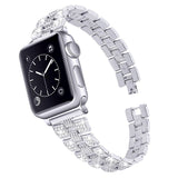 Apple Watch (42/44/SE/45/46/49mm) Metal Strap w. Rhinestones - Silver