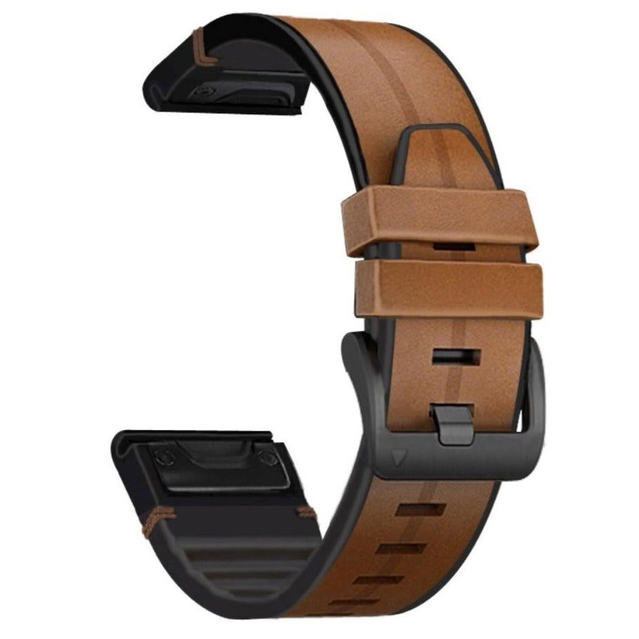 Universal Garmin 22mm QuickFit Leather & Silicone Strap - Light Brown