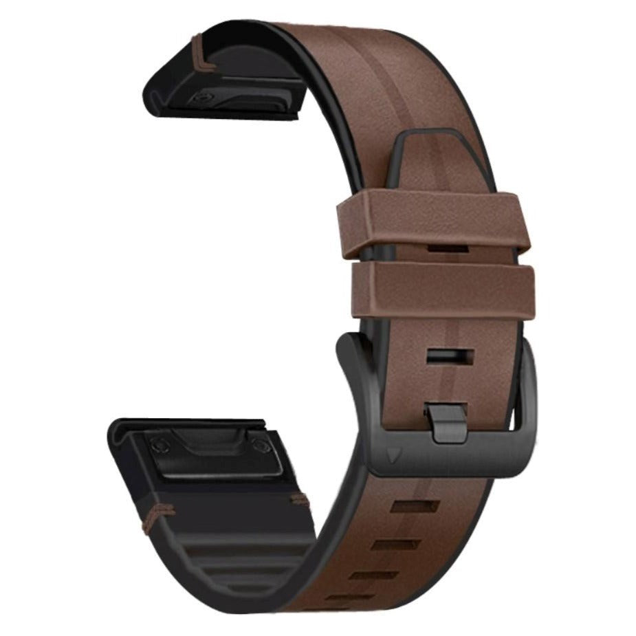 Universal Garmin 22mm QuickFit Leather & Silicone Strap - Brown