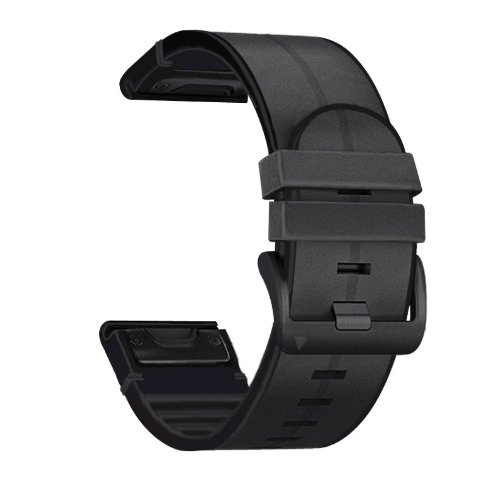 Universal Garmin Strap (26mm QuickFit) Leather & Silicone Strap - Black