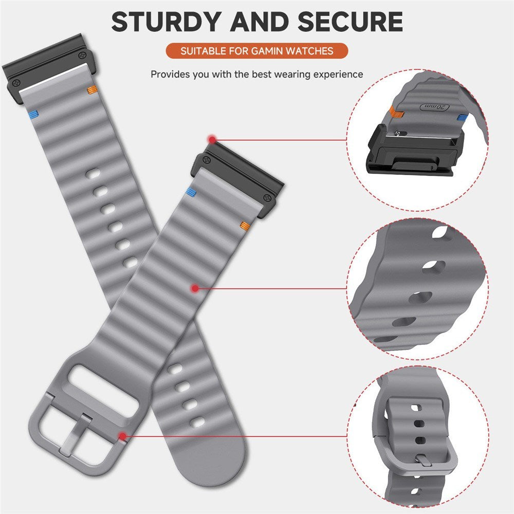 Universal Garmin 26mm QuickFit EIDERWOOD Wavy Silicone Strap - Grey