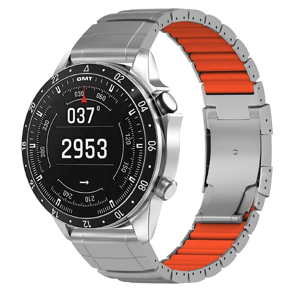 Universal Garmin 22mm QuickFit EIDERWOOD Titanium Strap w. Colored Silicone - Silver / Orange