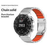 Universal Garmin 22mm QuickFit EIDERWOOD Titanium Strap w. Colored Silicone - Silver / Orange