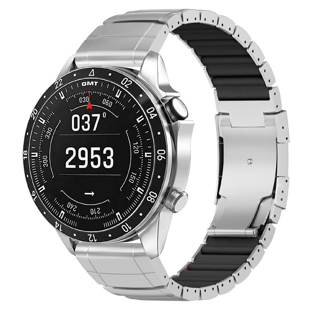 Universal Garmin 22mm QuickFit EIDERWOOD Titanium Strap w. Colored Silicone - Silver / Black