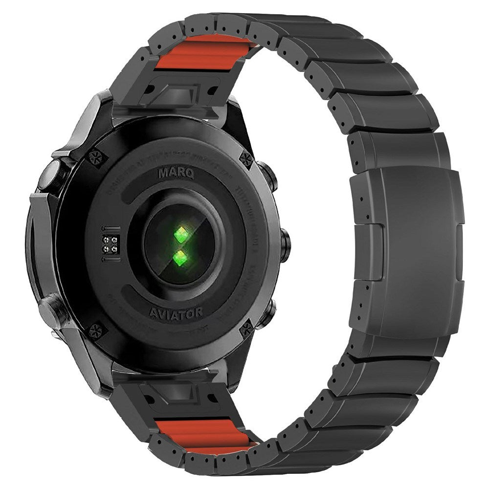 Universal Garmin 22mm QuickFit EIDERWOOD Titanium Strap w. Colored Silicone - Black / Orange