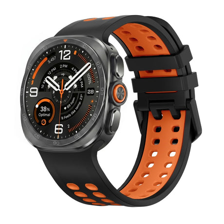 Samsung Galaxy Watch Ultra 2 / Ultra (47mm) Silicone Strap with Ventilation Holes - Black / Orange