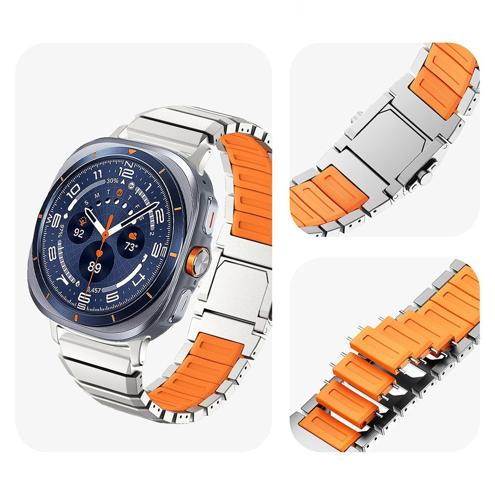 Samsung Galaxy Watch Ultra 2 / Ultra (47mm) Magnetic Metal Strap with Silicone - Silver / Orange