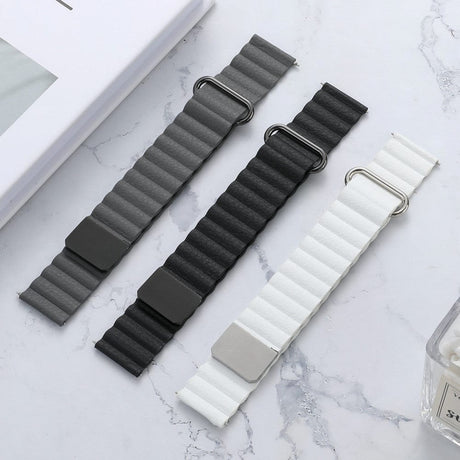 Smartwatch Strap 20mm Magnetic Litchi Leather - White / Silver