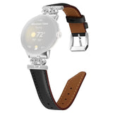 Google Pixel Watch 1 / 2 / 3 Leather Strap w. Silver Rhinestone Buckle - Black