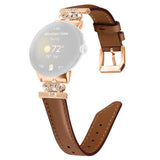 Google Pixel Watch 1 / 2 / 3 Leather Strap w. Rose Gold Rhinestone Buckle - Brown